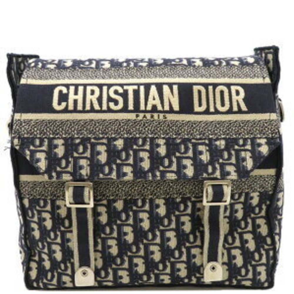 Dior Shoulder Bag Oblique Embroidery Diorcamp Canvas Navy Blue Beige